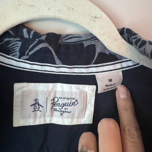 Penguin 70's Retro Indie Hawaiian Shirt Men's Button Down Blue Floral - Picture 7 of 11